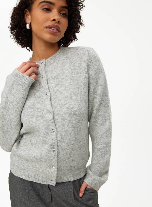 Grey Button Through Crew Neck Cardigan 22