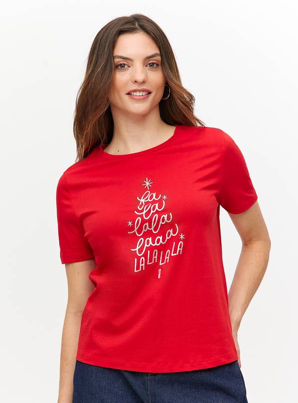 Red Christmas Fa La La Slogan Regular Fit T-Shirt 10