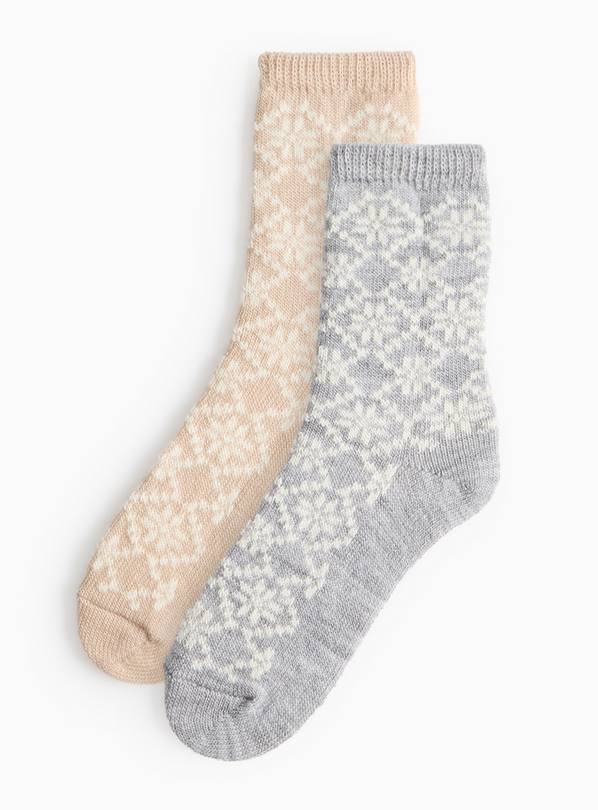 Neutral Fair Isle Thermal Socks 2 Pack 4-8