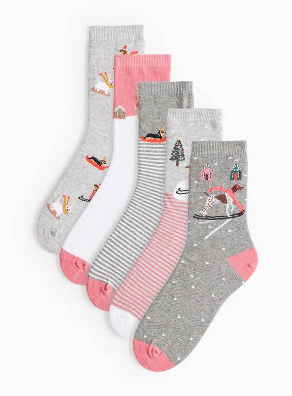 Christmas Dog Printed Ankle Socks 5 Pack 4-8