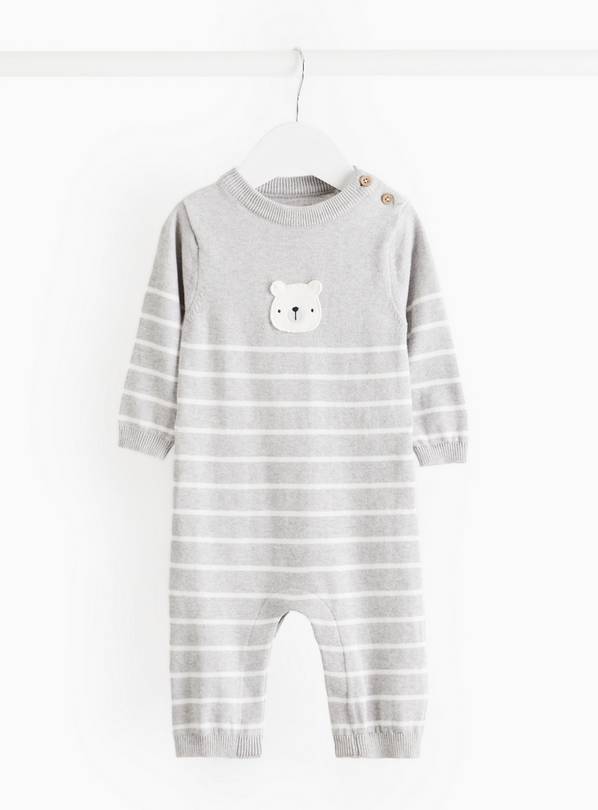 Grey Stripe Bear Knitted Romper 3-6 months