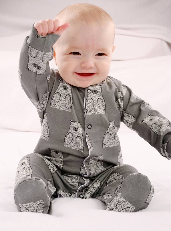 FRED & NOAH Grey Bear Sleepsuit 0-3 Month