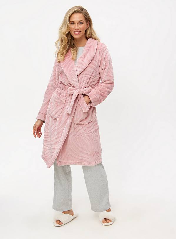 Pink Zebra Embossed Fleece Dressing Gown M