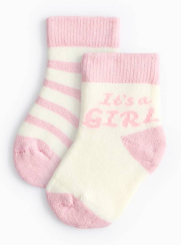 It's A Girl Slogan Pink Socks 2 Pack 1-6 months