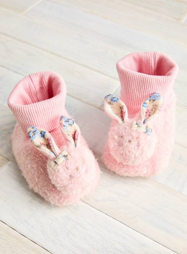 Pink Fleece Bunny Floral Booties 12-18 months