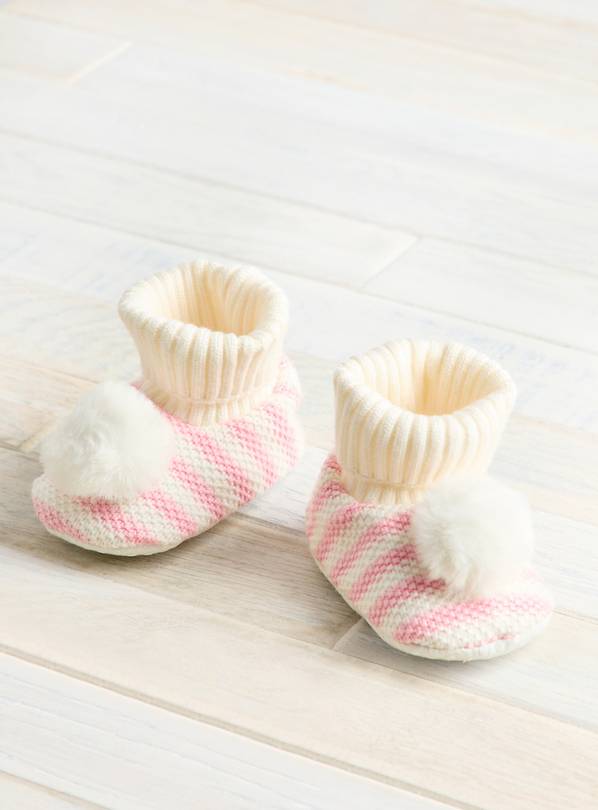 Pink Striped Pom Pom Booties 9-12 months