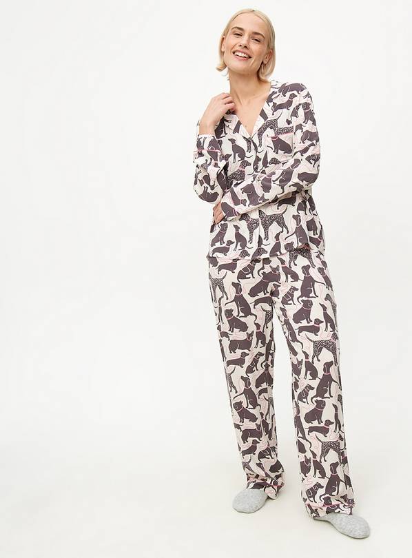 Monochrome Dog Printed Traditional Pyjamas L