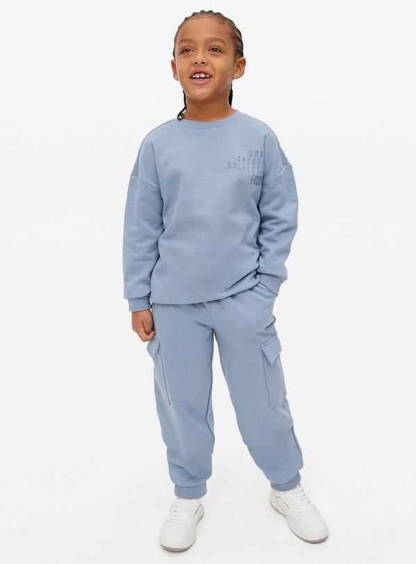 Blue Embossed Urban Creative Collective Sweatshirt & Joggers Set 5 years