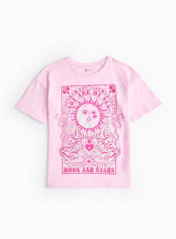 Pink Moon & Stars Foil Print T-Shirt 5 years