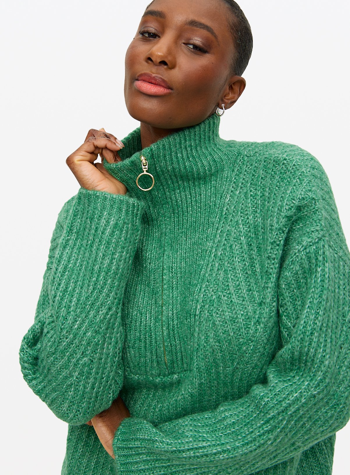 Green Funnel Neck Knitted Jumper 16 - Image 2 thumbnail