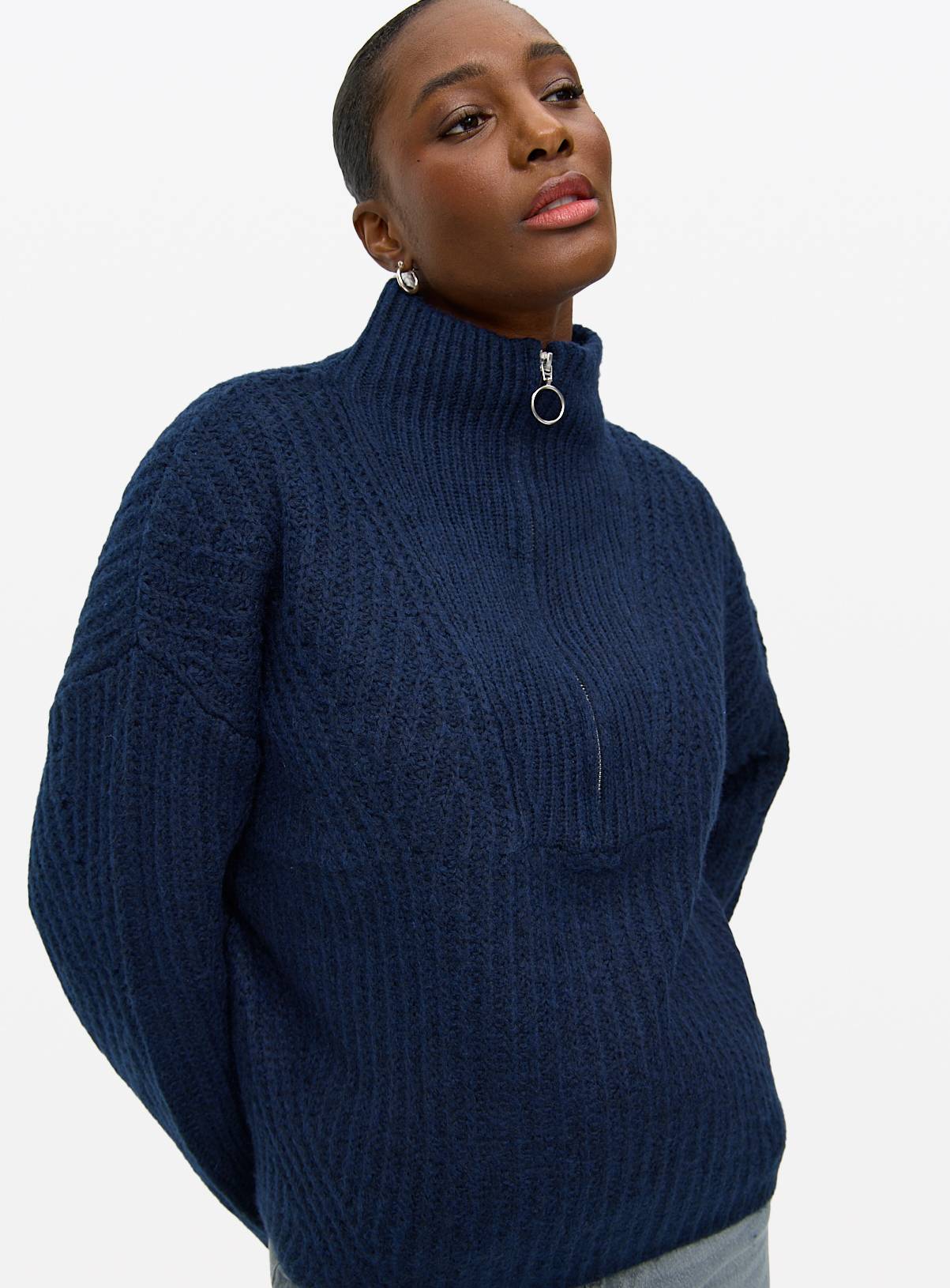 Navy Funnel Neck Knitted Jumper 18 - Image 1
