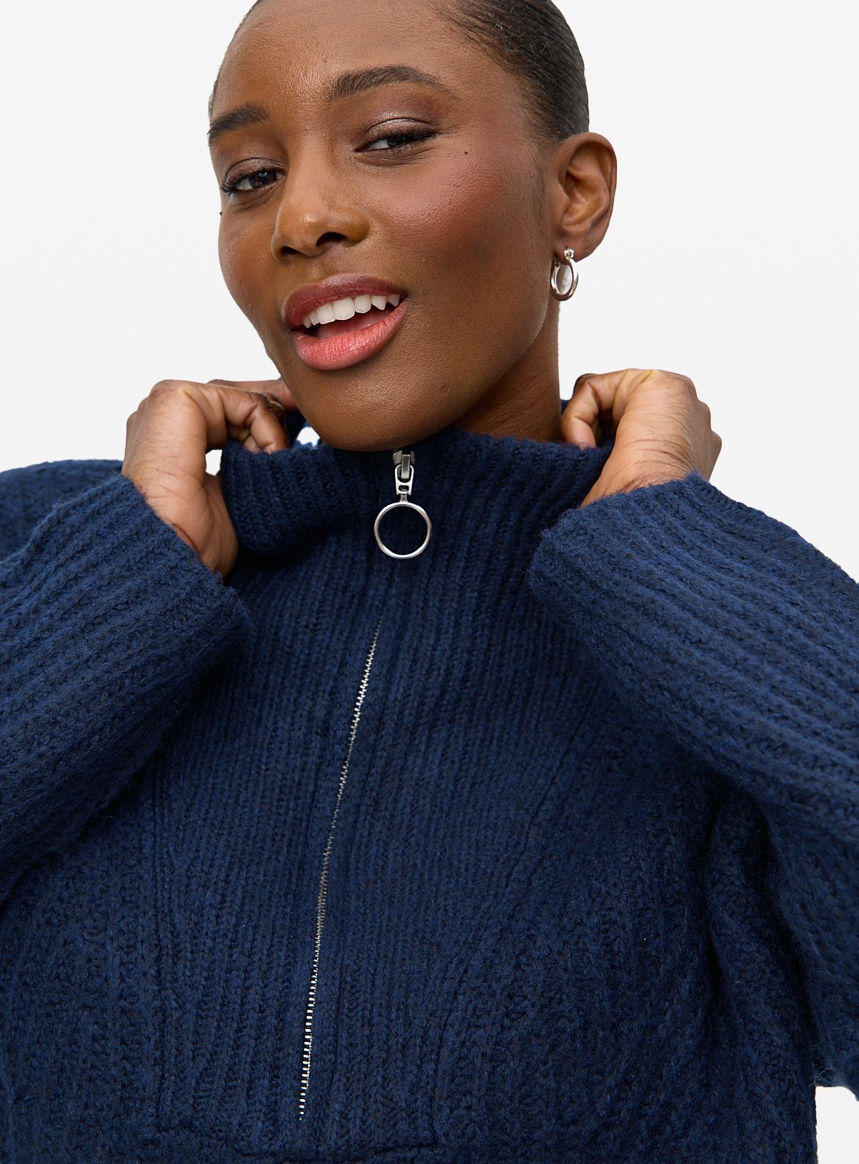 Navy Funnel Neck Knitted Jumper 18 - Image 3 thumbnail