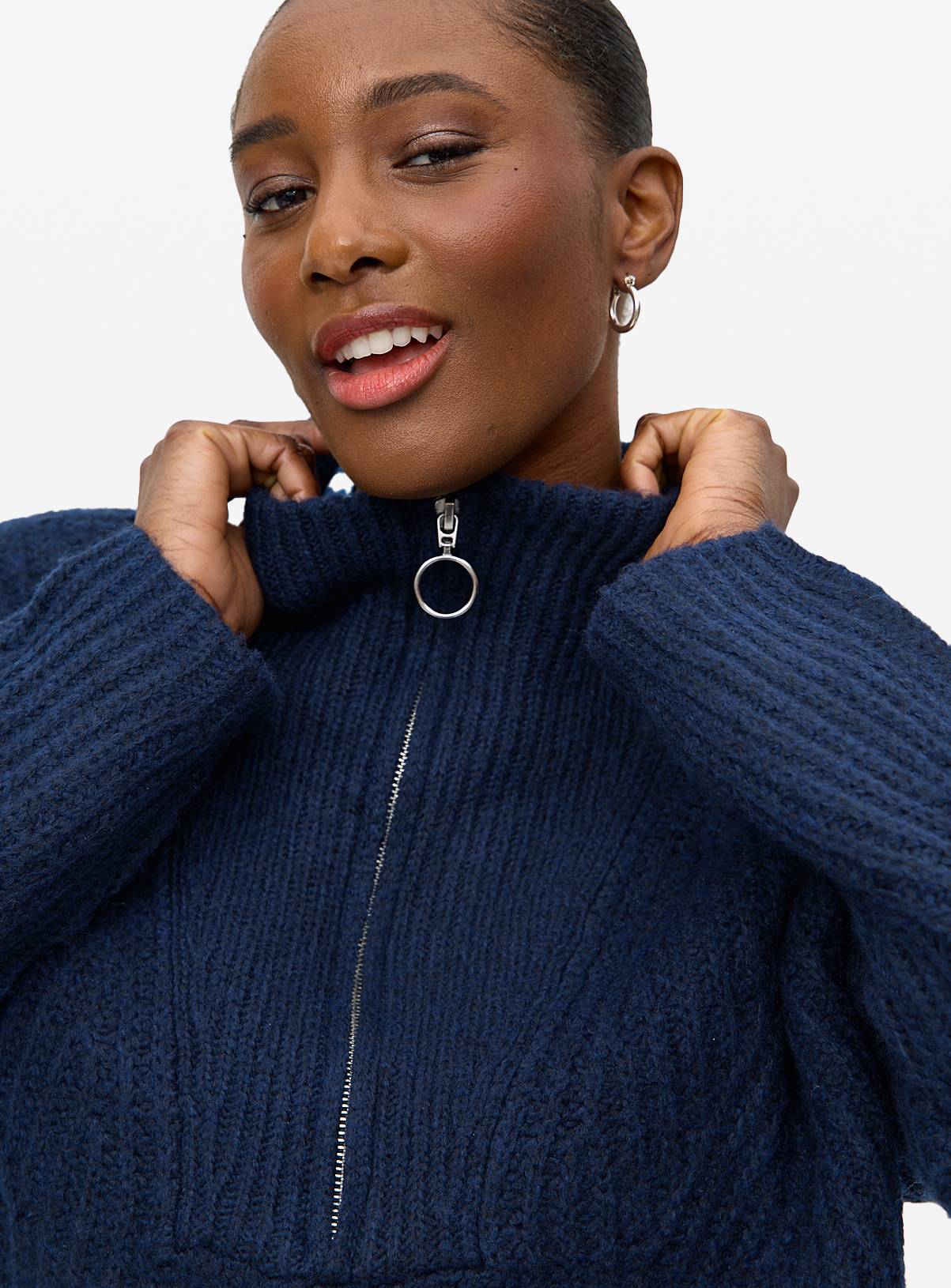 Navy Funnel Neck Knitted Jumper 18 - Image 3