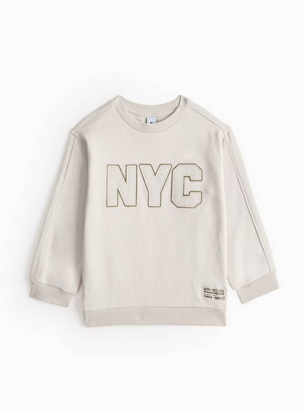 Grey NYC Slogan Crew  Sweatshirt  1-2 years