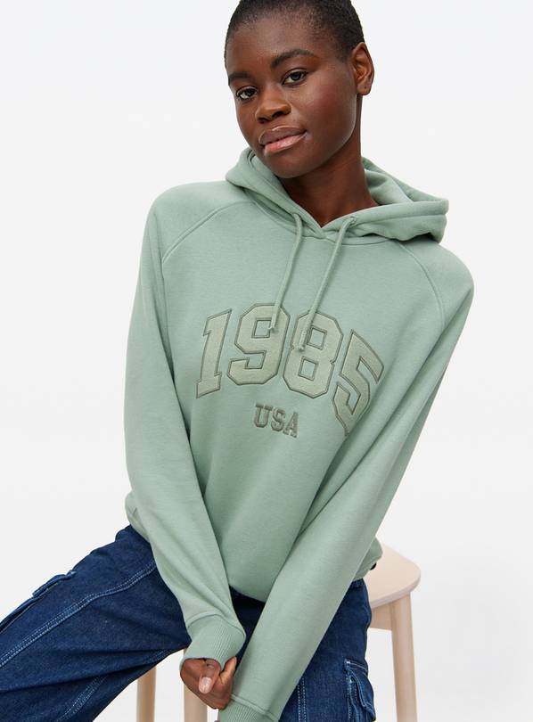 Green 1985 Slogan Embroidered Hoodie XL