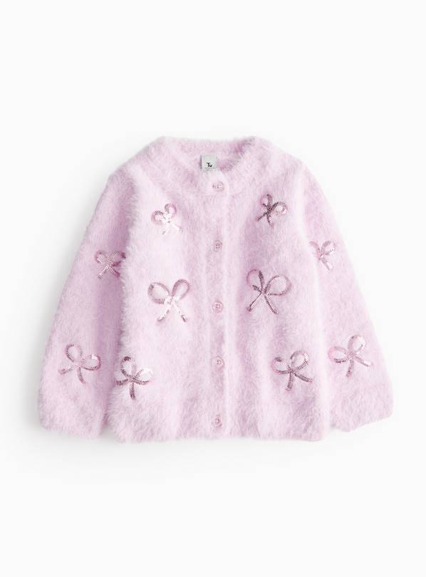 Pink Sequin Bow Detail Fluffy Cardigan 3-4 years