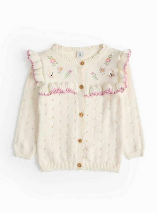 Cream Pointelle Floral Knitted Cardigan 1-2 years