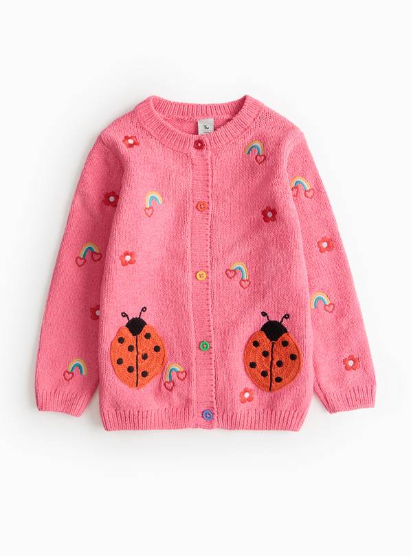 Pink Ladybird Embroidered Cardigan 2-3 years