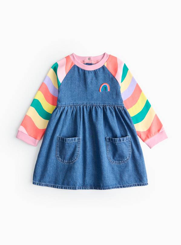 Rainbow Stripe Sleeve Denim Dress 6-7 years