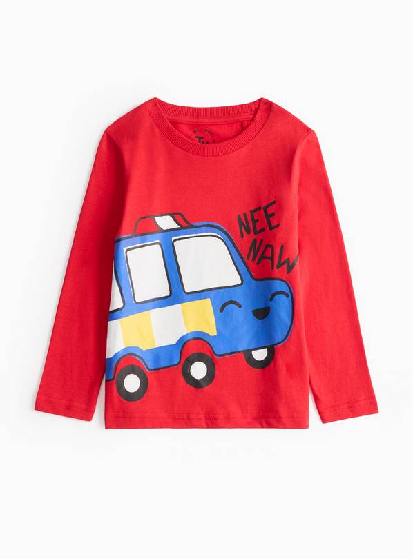 Red Nee Naw Police Car Long Sleeve T-Shirt 1-2 years