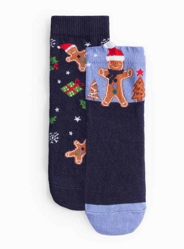 Matching Family Kids' Christmas Gingerbread Printed Socks 2 Pack 6-8.5