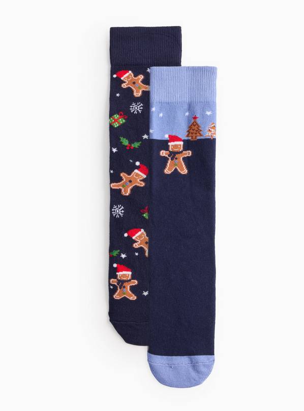 Matching Family Men's Christmas Gingerbread Printed Ankle Socks 2 Pack 6-8.5