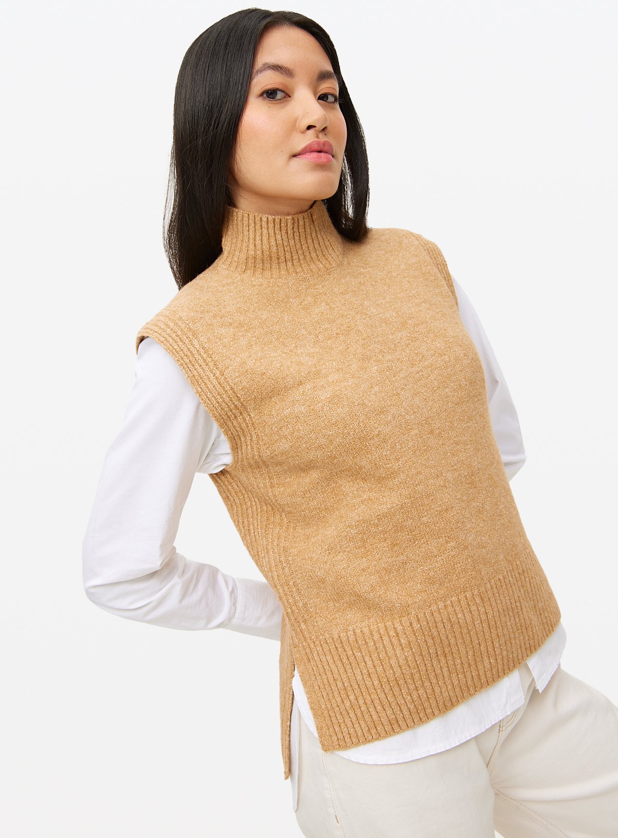 Camel High Neck Knitted Vest 8 - Image 1 thumbnail