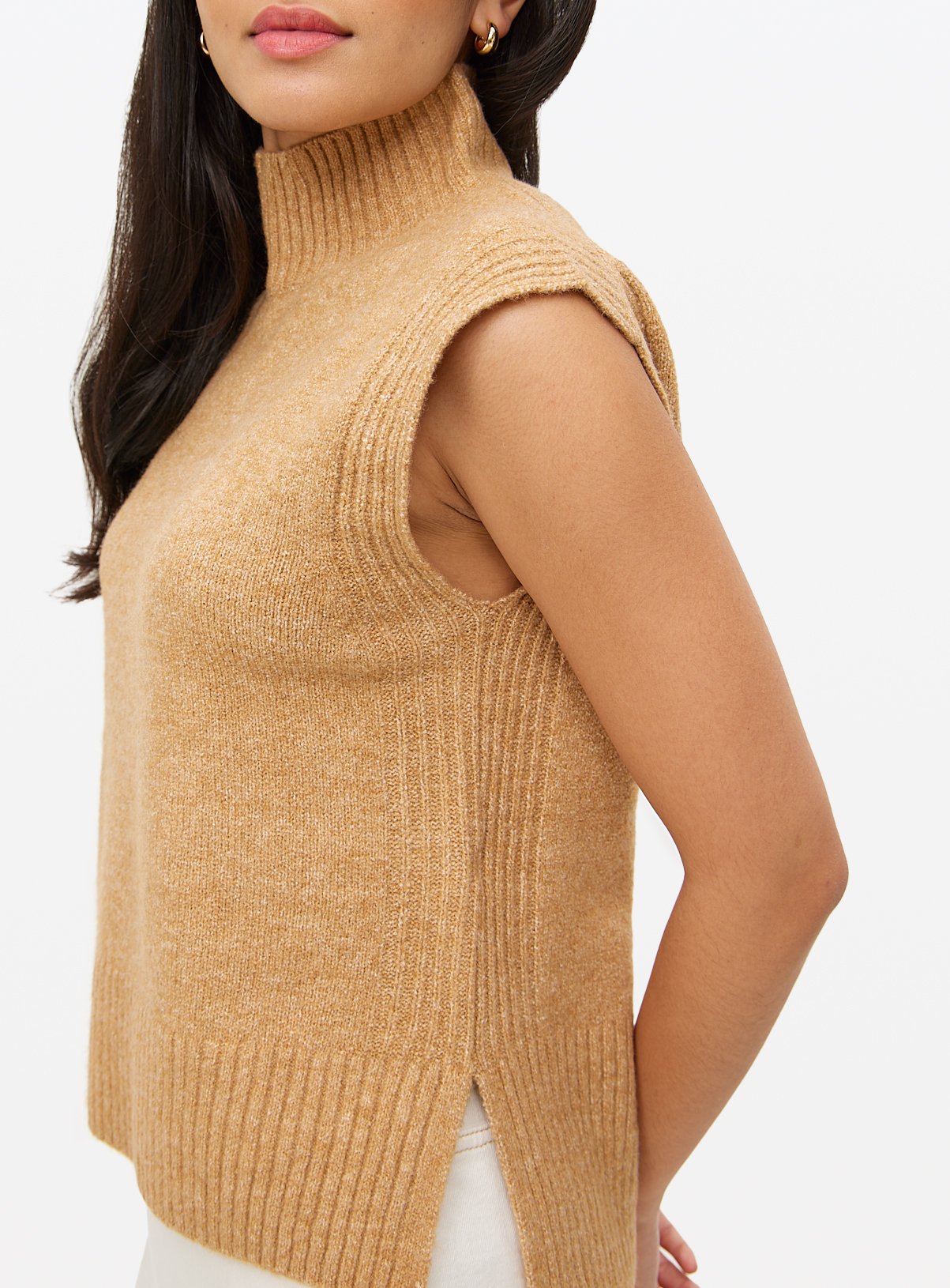 Camel High Neck Knitted Vest 8 - Image 3 thumbnail
