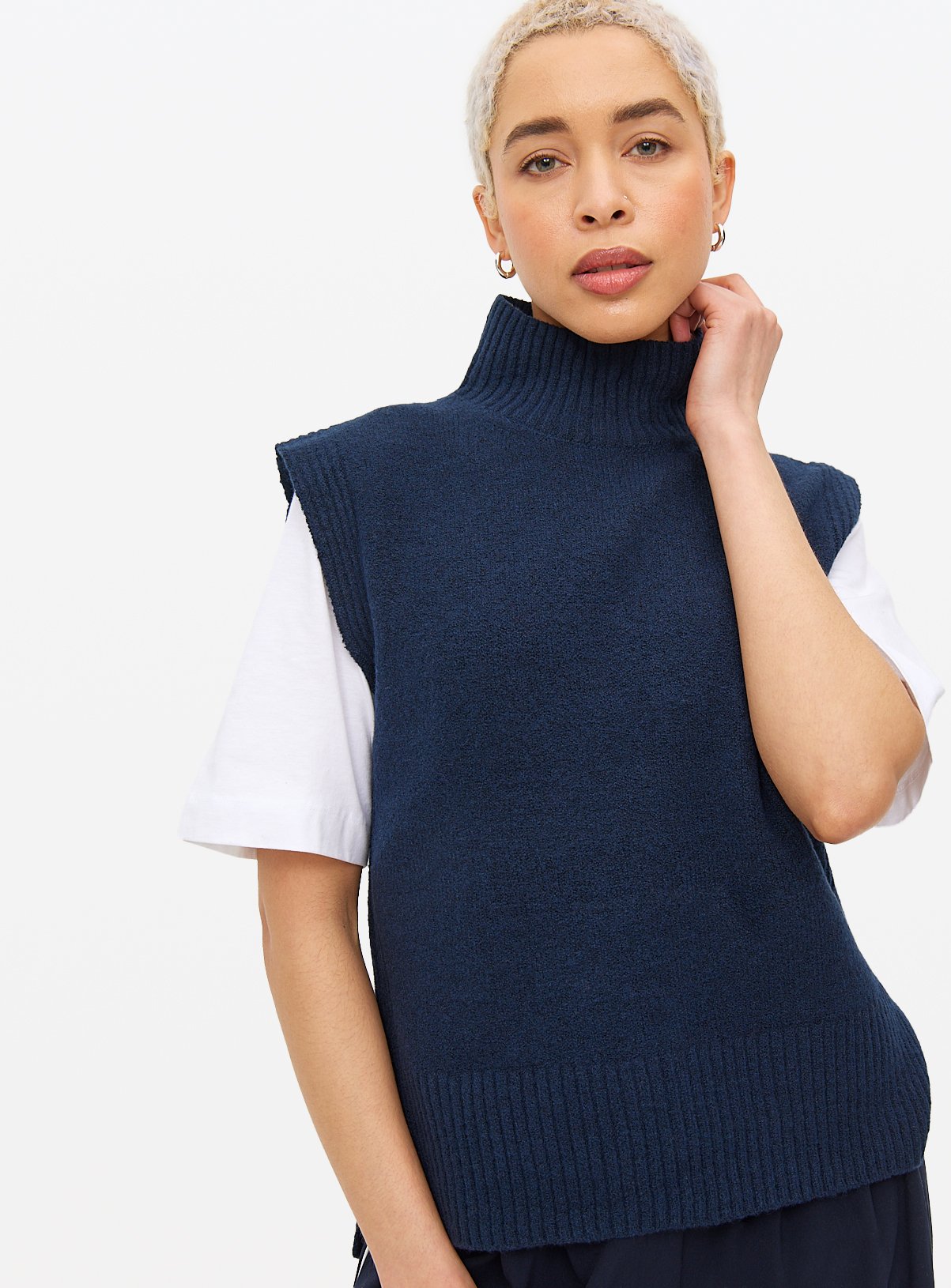 Navy High Neck Knitted Vest 20 - Image 1 thumbnail