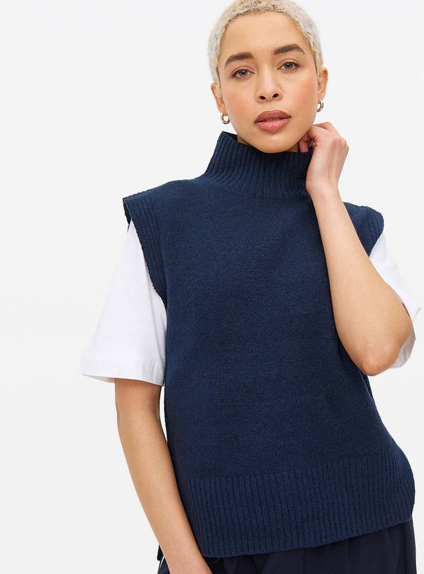 Navy High Neck Knitted Vest 12