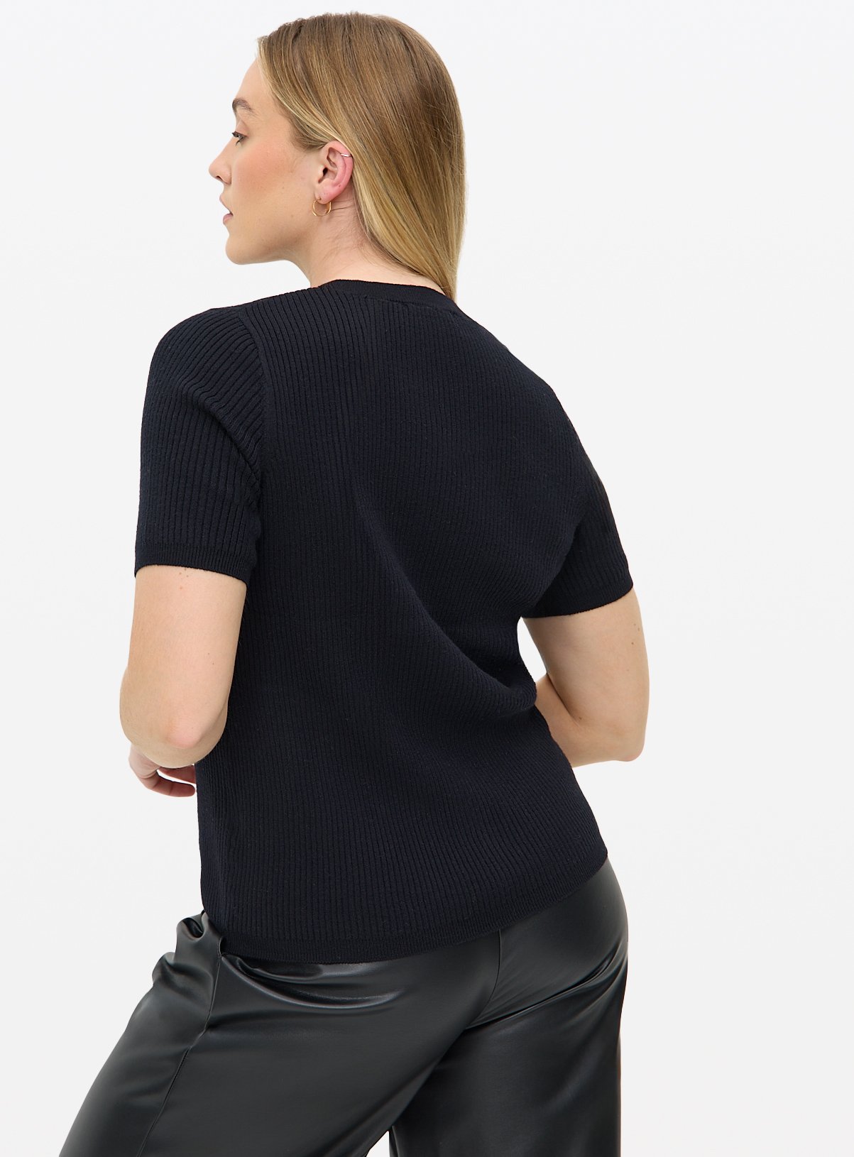 Black Ribbed Short Sleeve Cardigan 20 - Image 4 thumbnail
