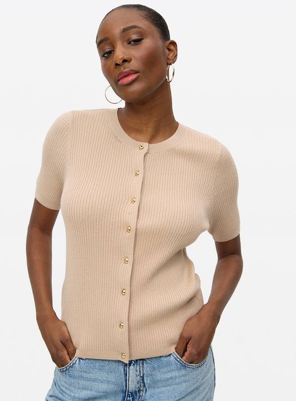 Camel Ribbed Short Sleeve Cardigan 10