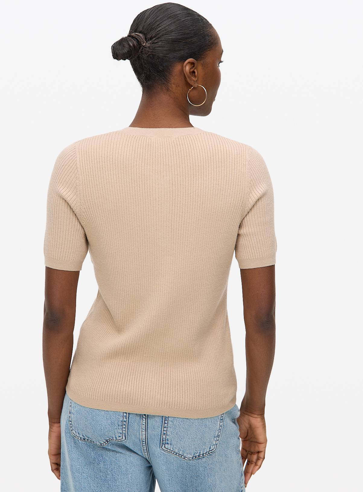 Camel Ribbed Short Sleeve Cardigan 14 - Image 4