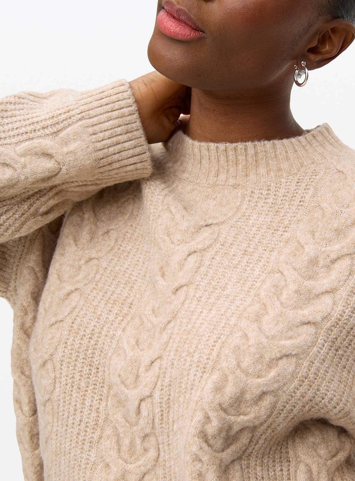Camel Crew Neck Cable Knit Jumper 16 - Image 3