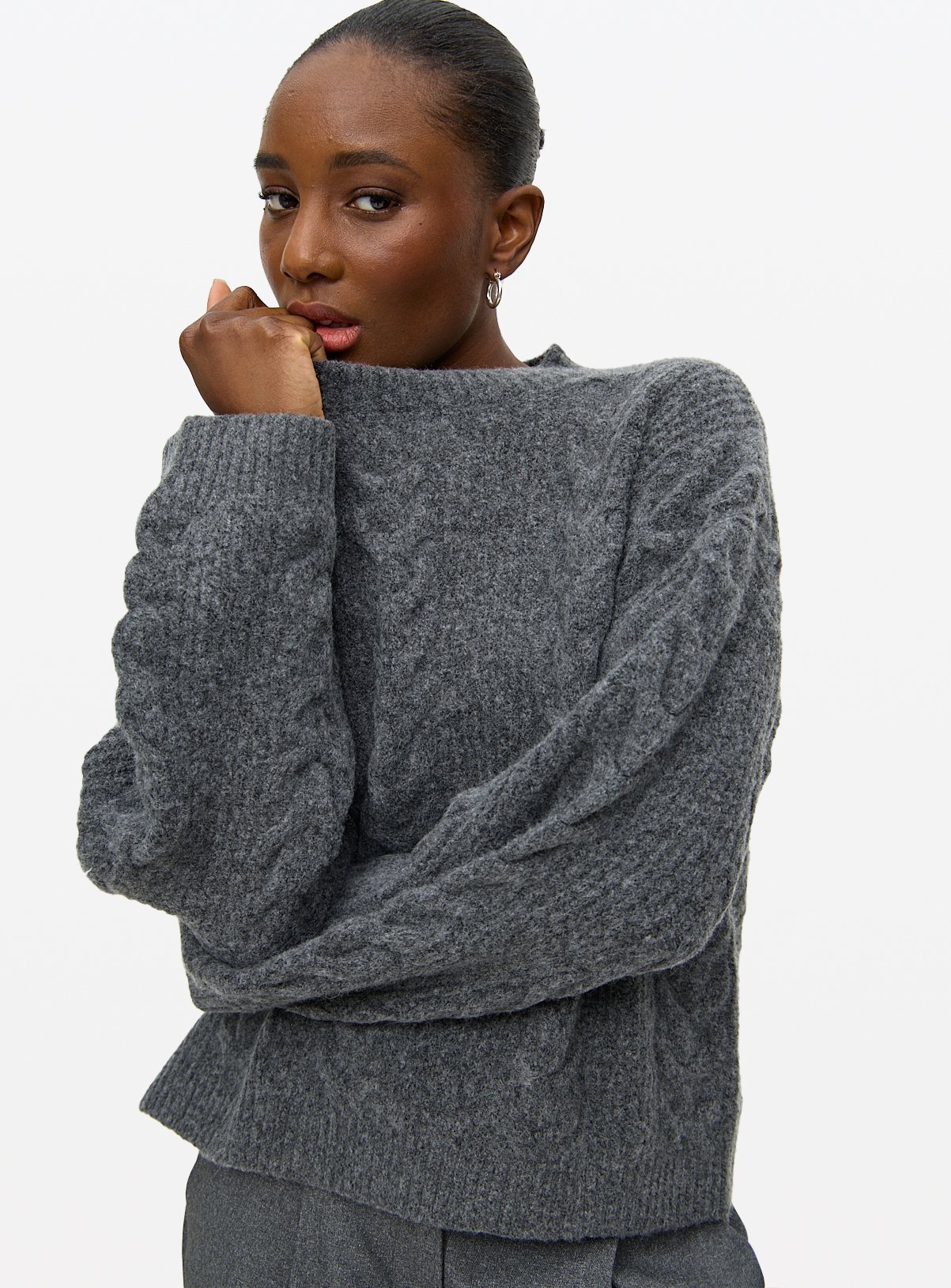 Charcoal Crew Neck Cable Knit Jumper 10 - Image 1 thumbnail