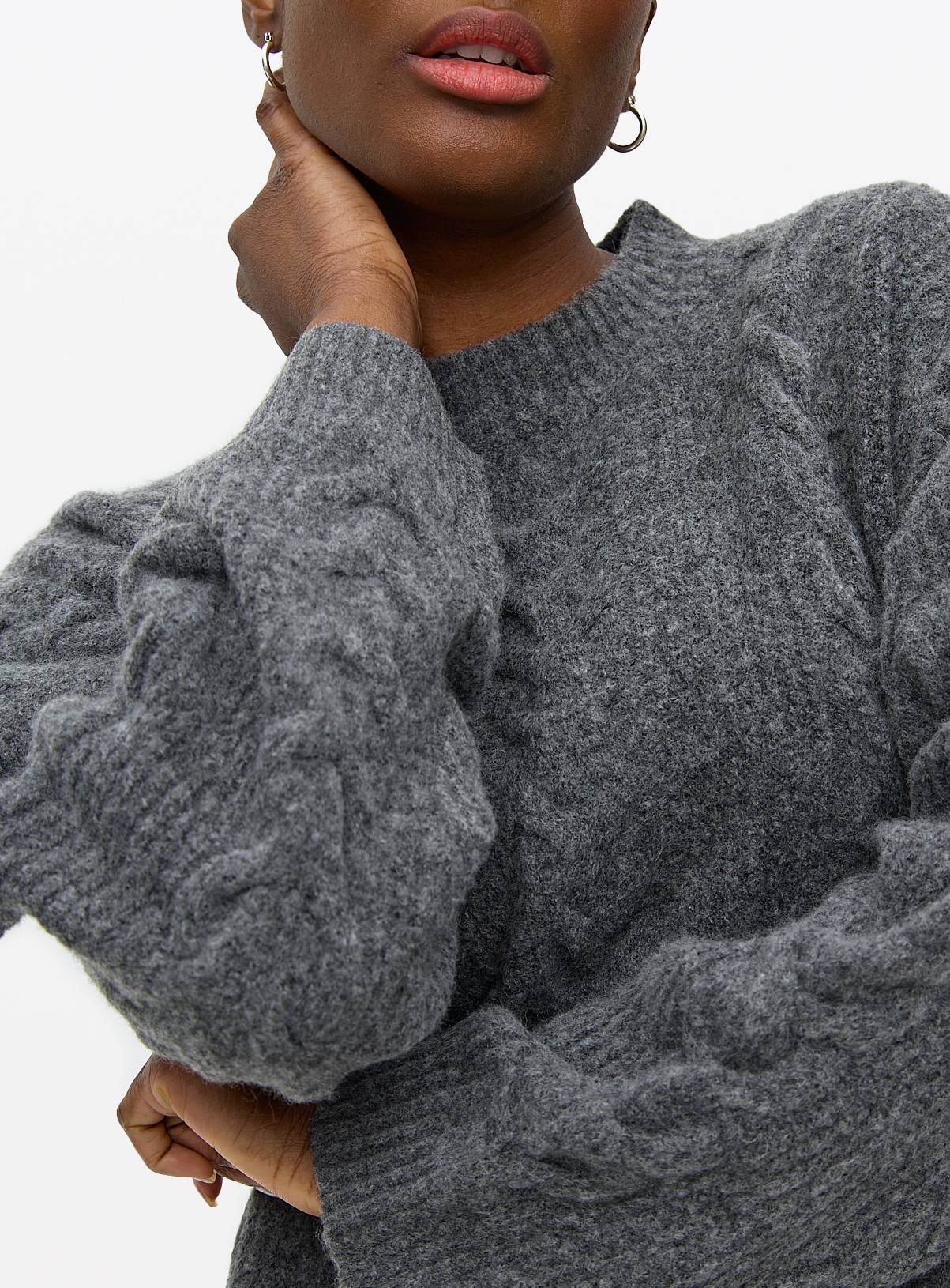 Charcoal Crew Neck Cable Knit Jumper 10 - Image 3