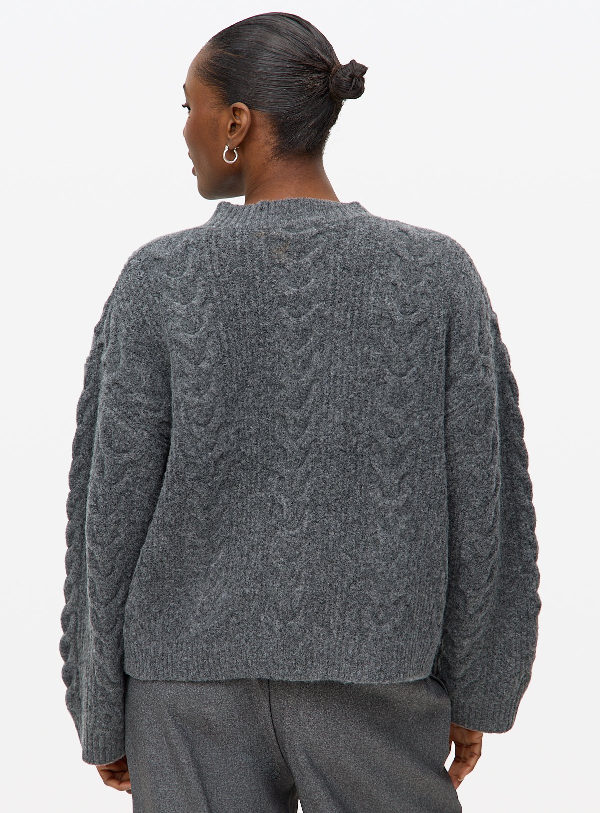 Charcoal Crew Neck Cable Knit Jumper 10 - Image 4 thumbnail