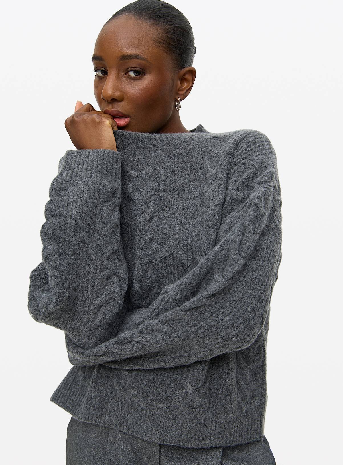 Charcoal Crew Neck Cable Knit Jumper 22 - Image 1