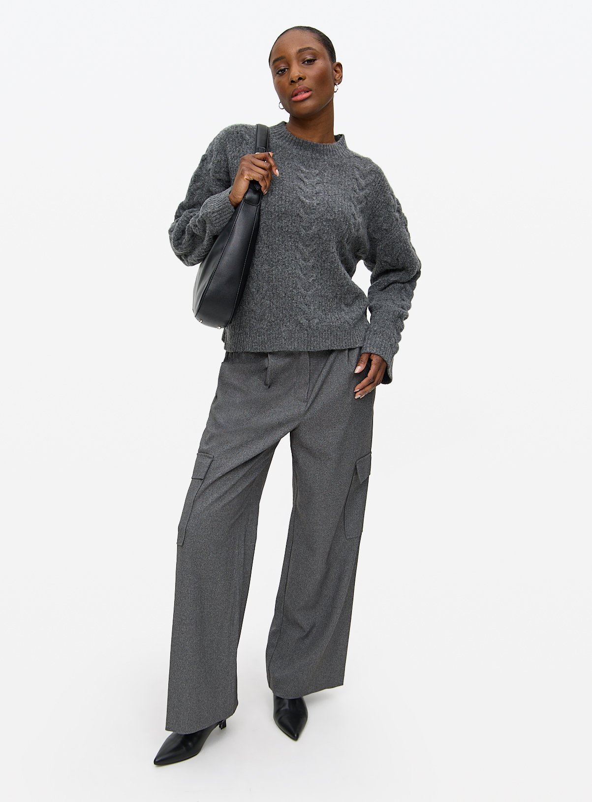 Charcoal Crew Neck Cable Knit Jumper 22 - Image 2 thumbnail