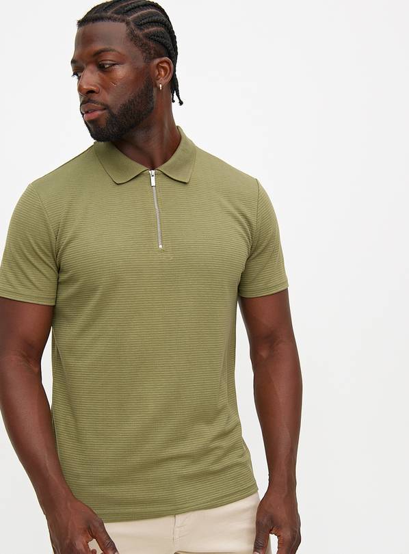 Khaki Quarter Zip Polo Shirt L