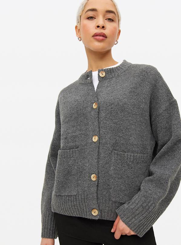 Grey Pocket Boxy Crew Cardigan 14