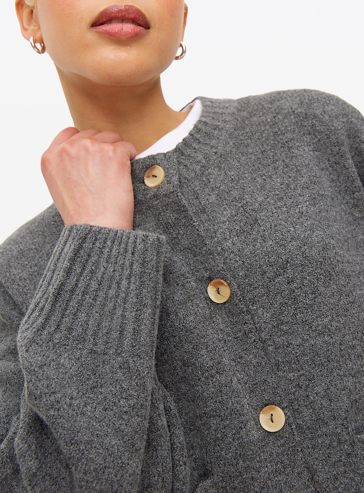Grey Pocket Boxy Crew Cardigan 16 - Image 3 thumbnail