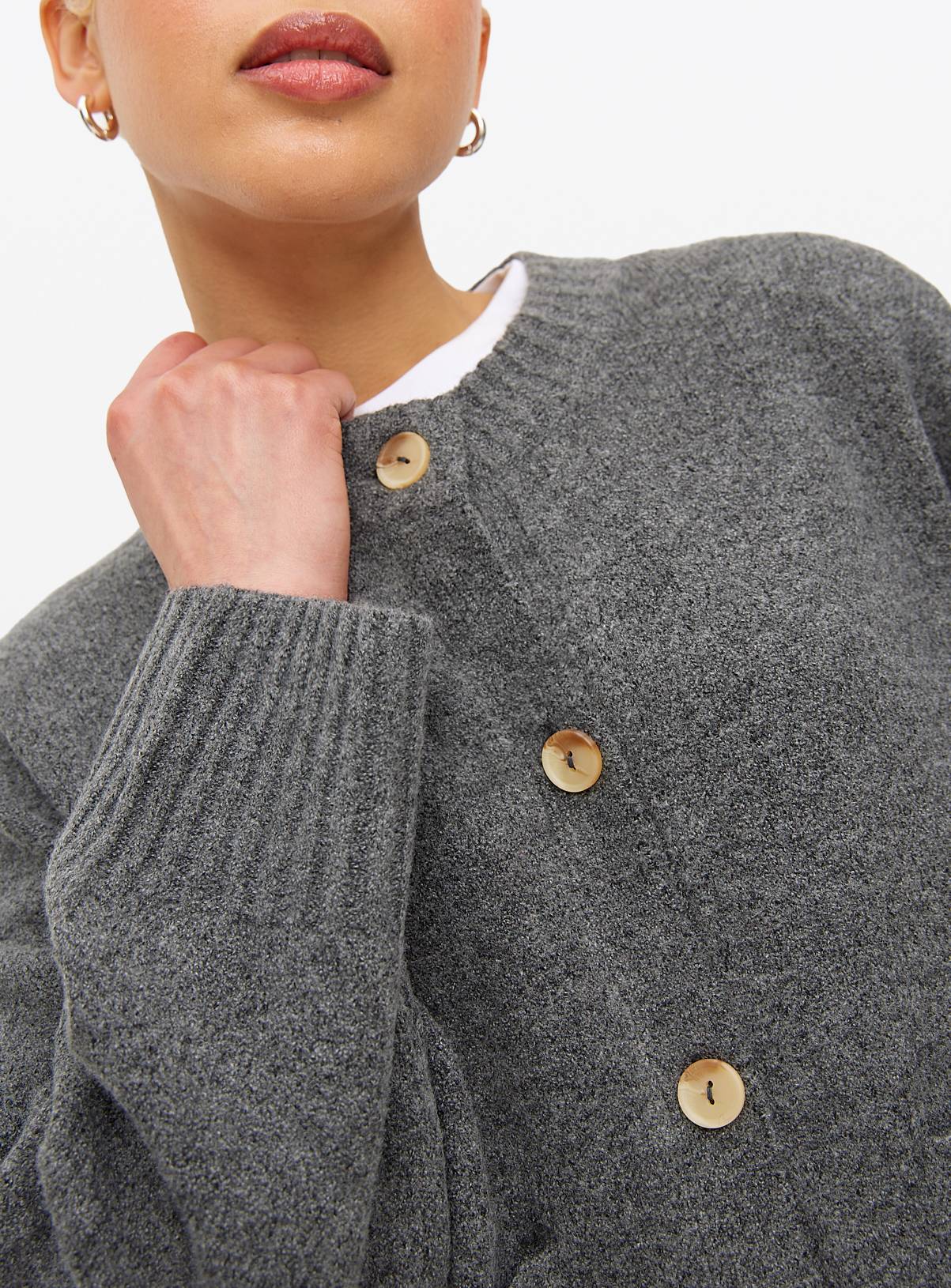 Grey Pocket Boxy Crew Cardigan 16 - Image 3