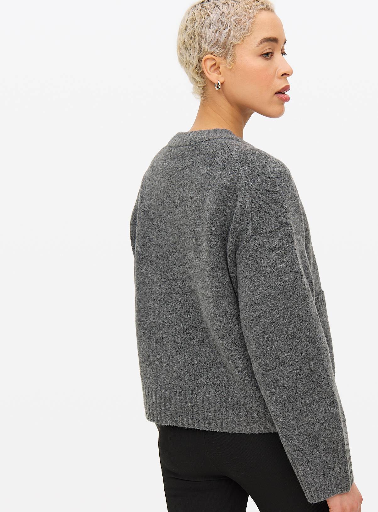 Grey Pocket Boxy Crew Cardigan 16 - Image 4
