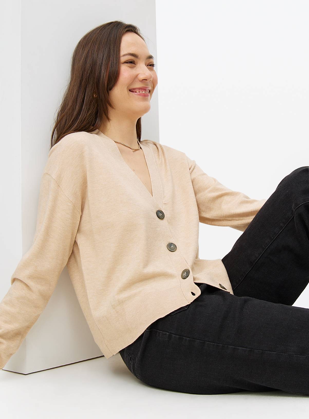 Oatmeal Soft Touch V Neck Cardigan 22 - Image 1
