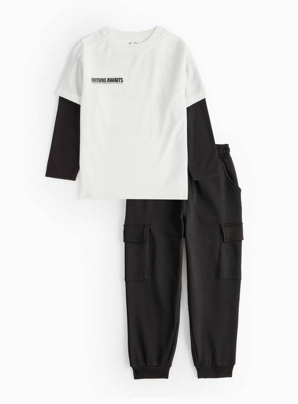 Slogan Skater T-Shirt & Black Cargo Joggers Set 6 years