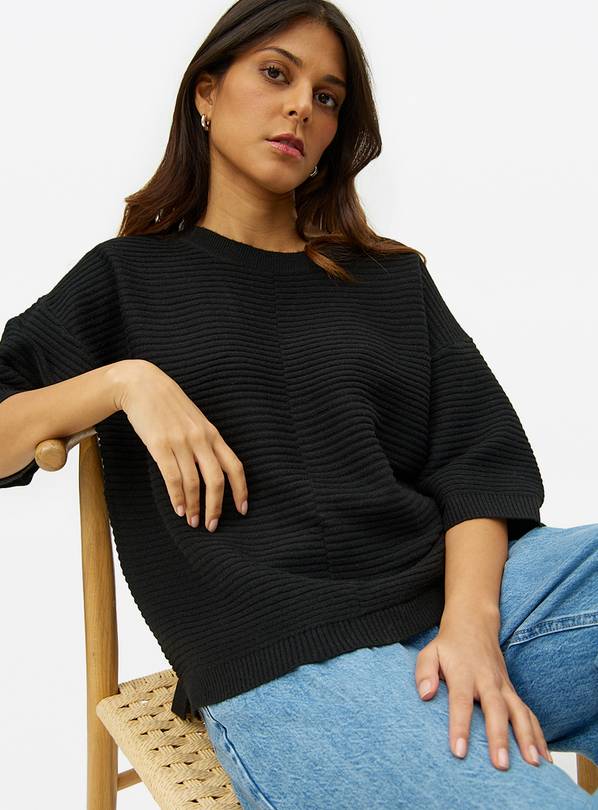 Black Ripple Stitch Half Sleeve Jumper 14