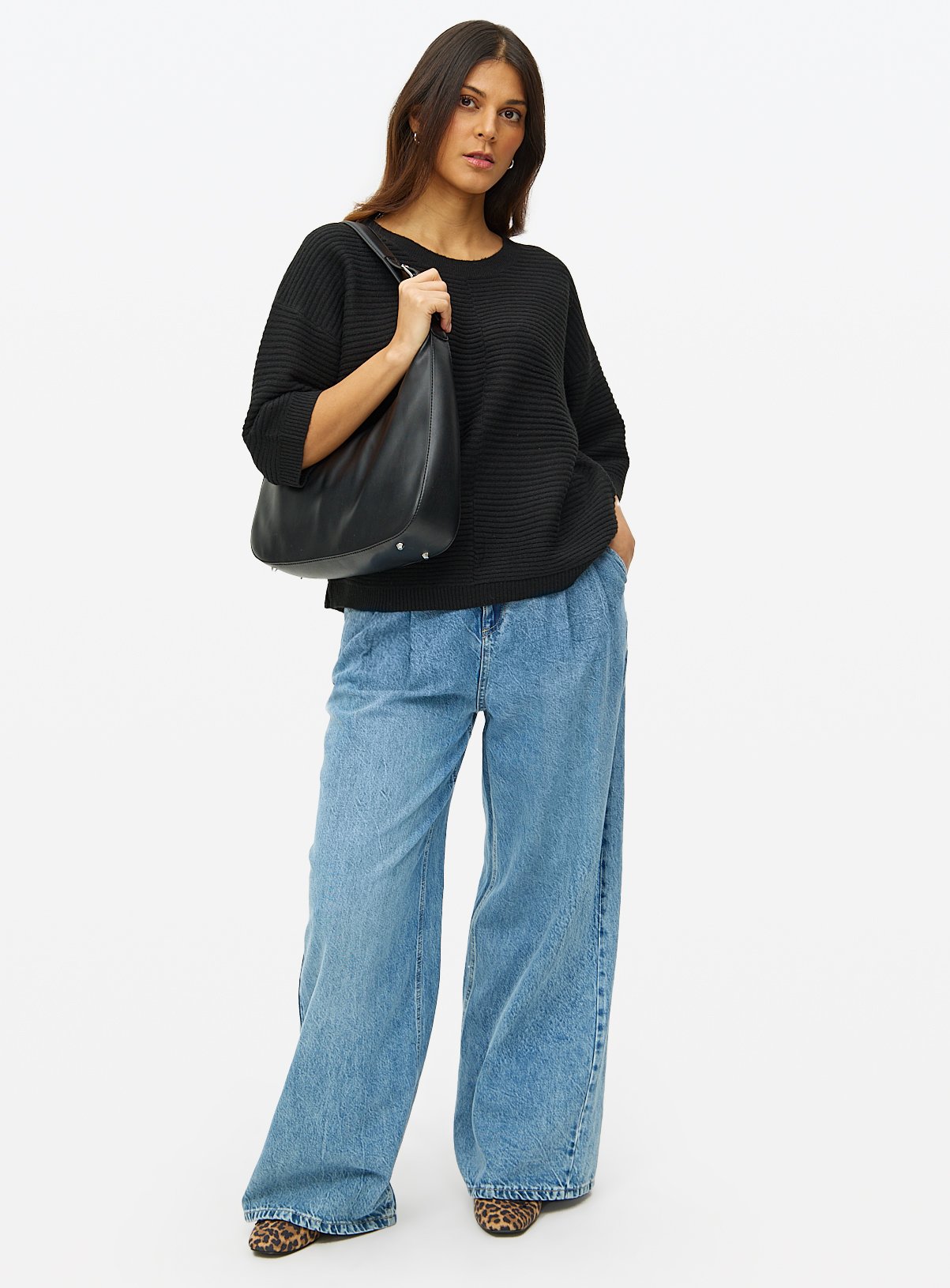 Black Ripple Stitch Half Sleeve Jumper 12 - Image 2 thumbnail