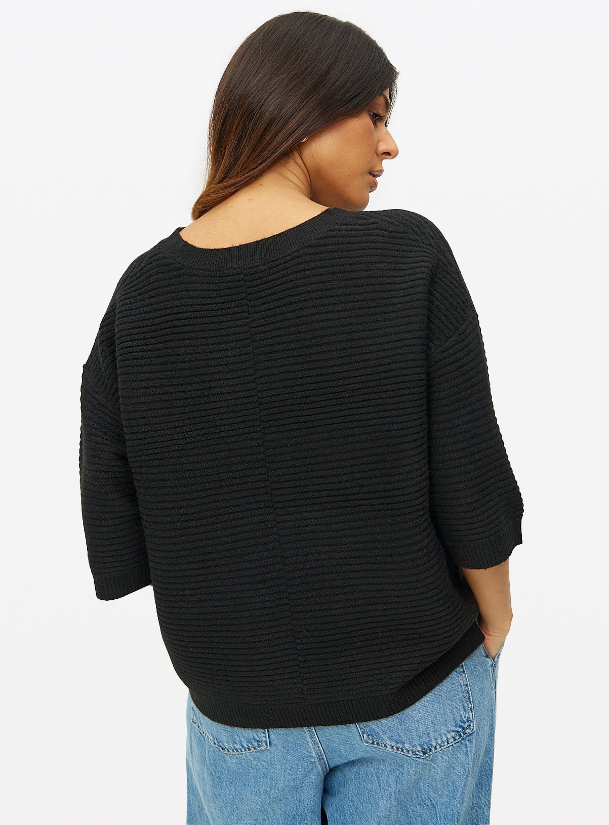 Black Ripple Stitch Half Sleeve Jumper 12 - Image 4 thumbnail