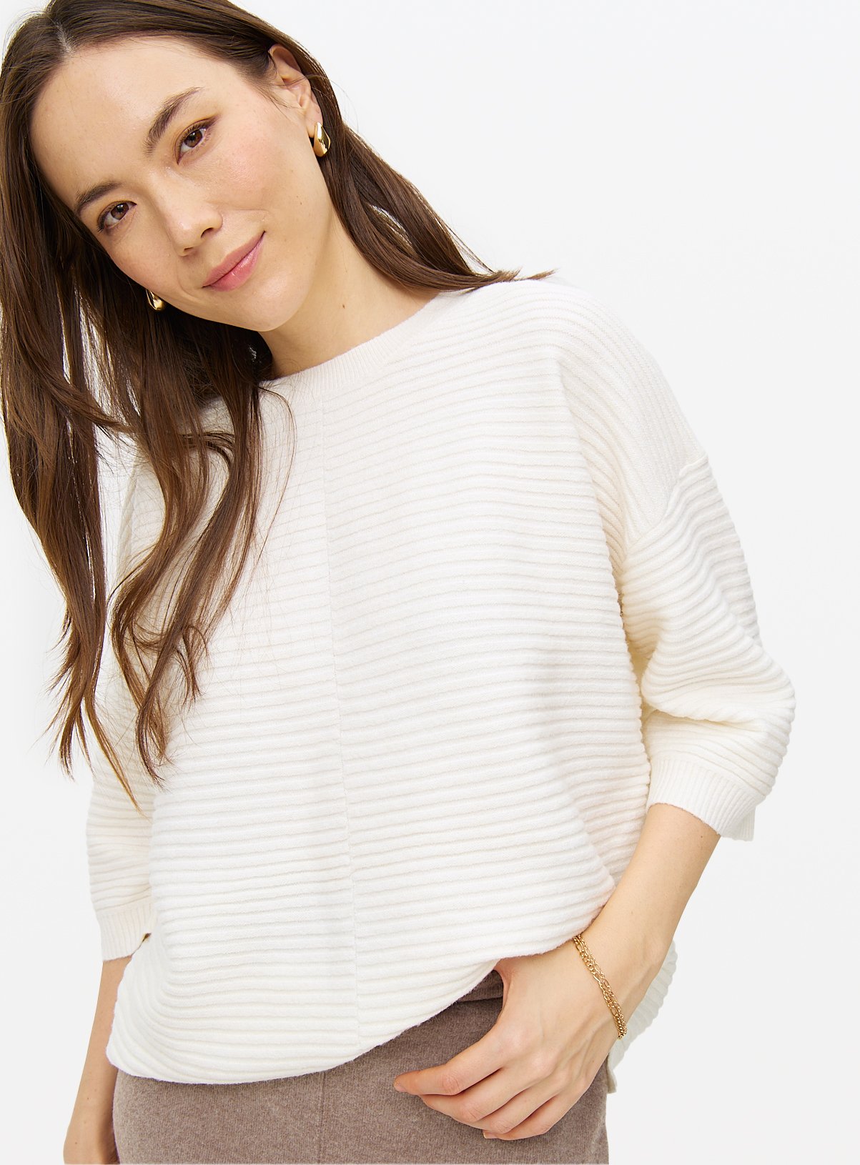 Cream Ripple Stitch Half Sleeve Jumper 8 - Image 1 thumbnail